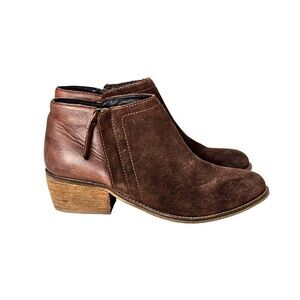 Dune London Brown Suede Leather Zip Ankle Heel Boots Sz 38 Sz 8
